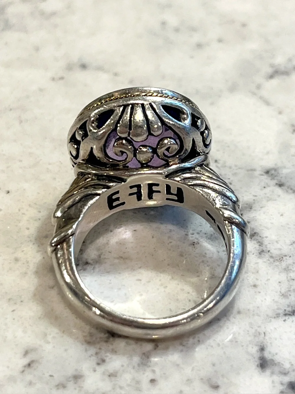 Genuine EFFY Bali Amethyst Ring 925 Sterling Silver W/ 18K Yellow Gold Bezel 🔥 - Picture 6 of 7
